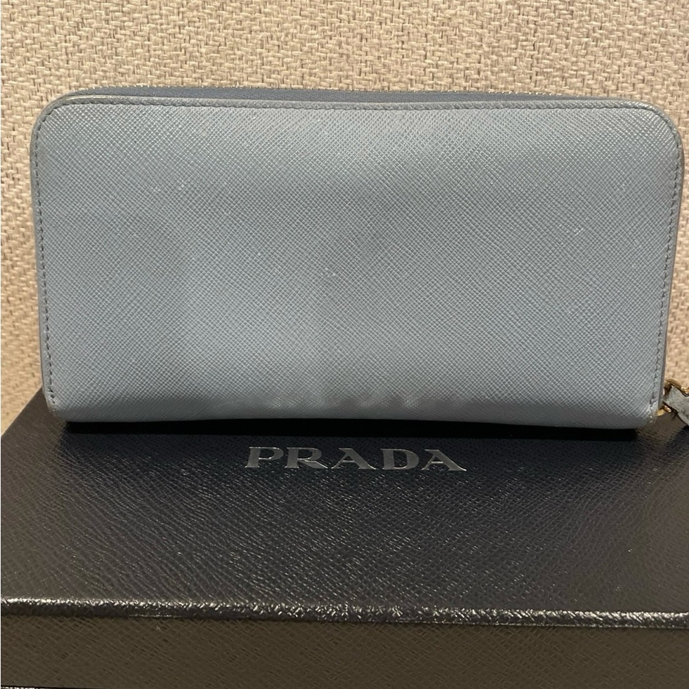 Prada bow Leather blue long wallet full zippy - Picture 3 of 12